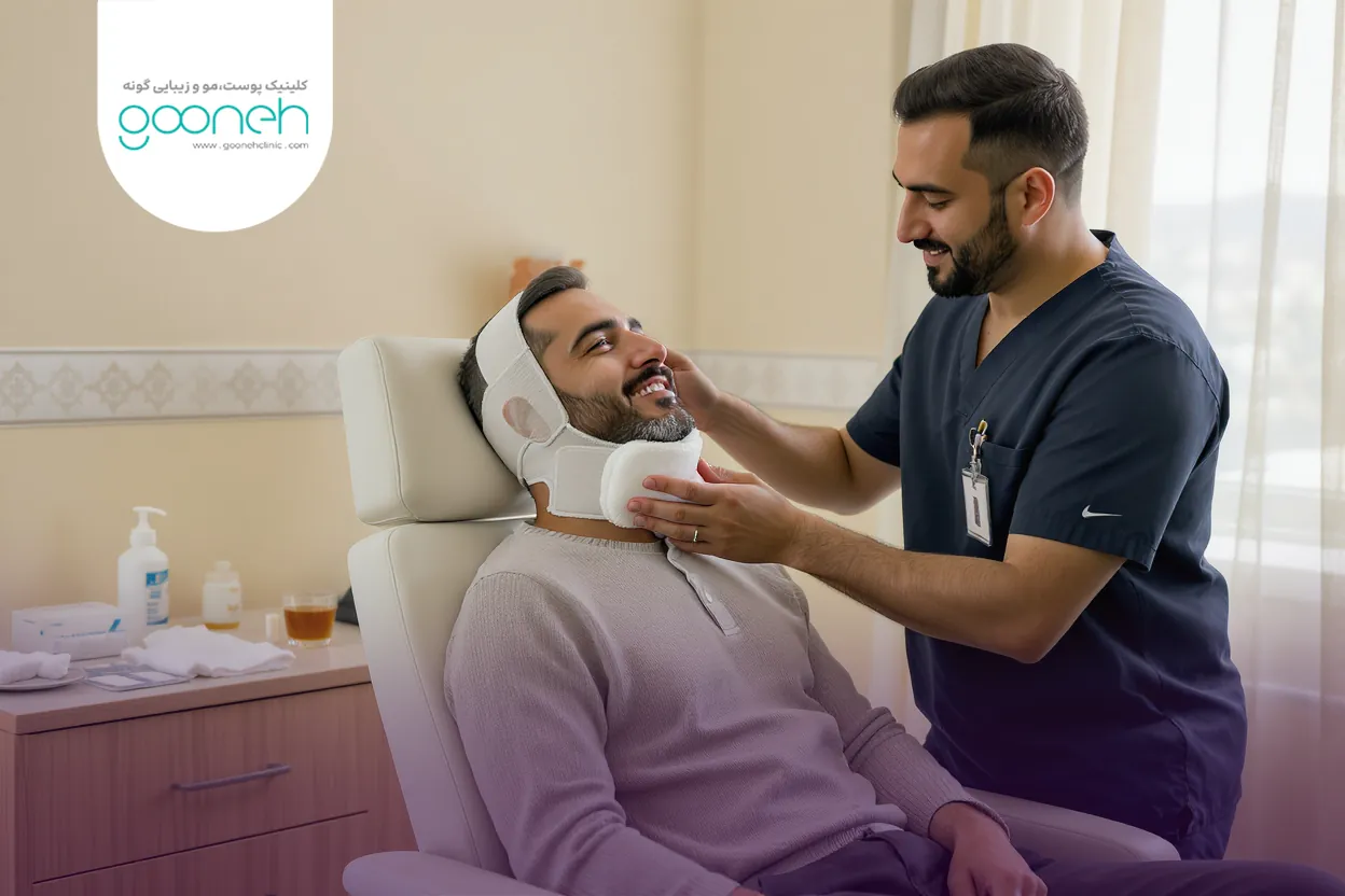 نحوه خوابیدن و بستن گن پس از ساکشن غبغب