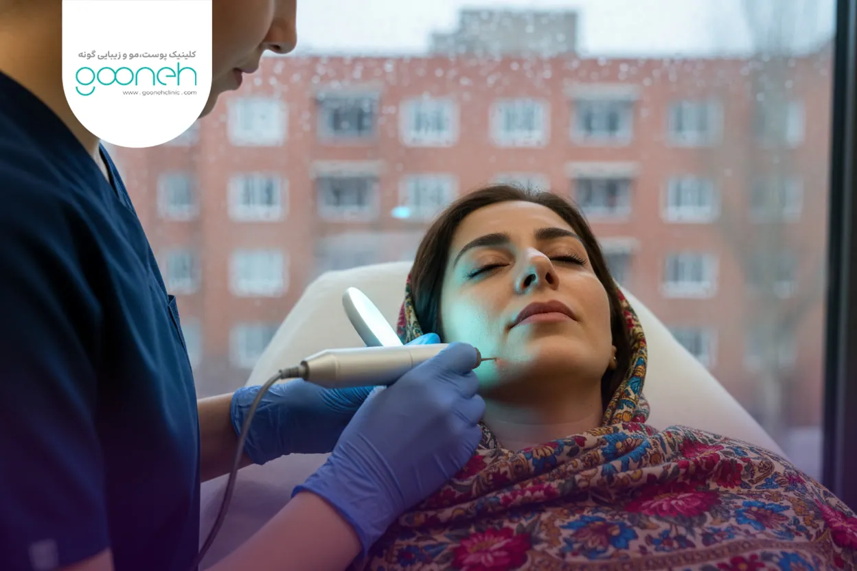 Treatment of pitted acne scars with microneedling 3 سوالات متداول درمان فرورفتگی جای جوش با میکرونیدلینگ